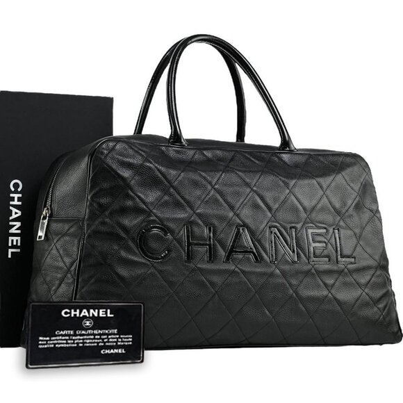 Authentic CHANEL CC Caviar XL Travel Bag Bowler Bag Tote Weekender Boston Duffle - Picture 1 of 15